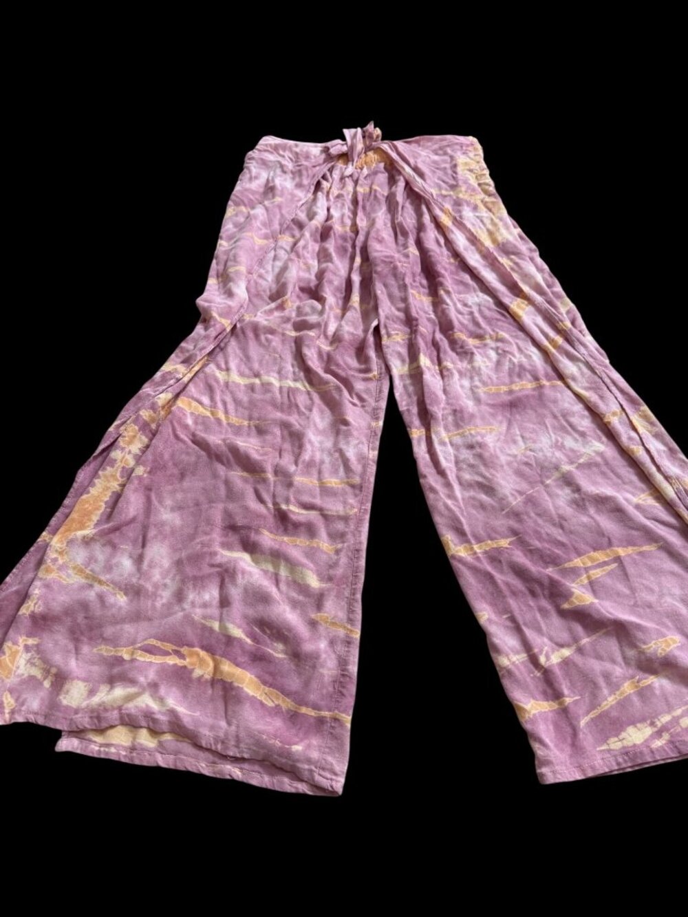 YFAB Tie-Dye Wide-Leg Pants Front  Tie Lightweight Beach Resort Boho L Split